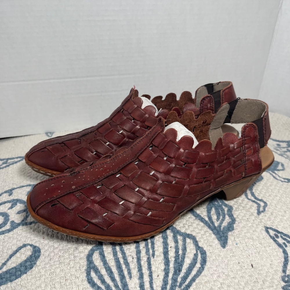 Rieker Sina 78 Womens Woven Leather Huarache Slingback Sandals Burgundy 38